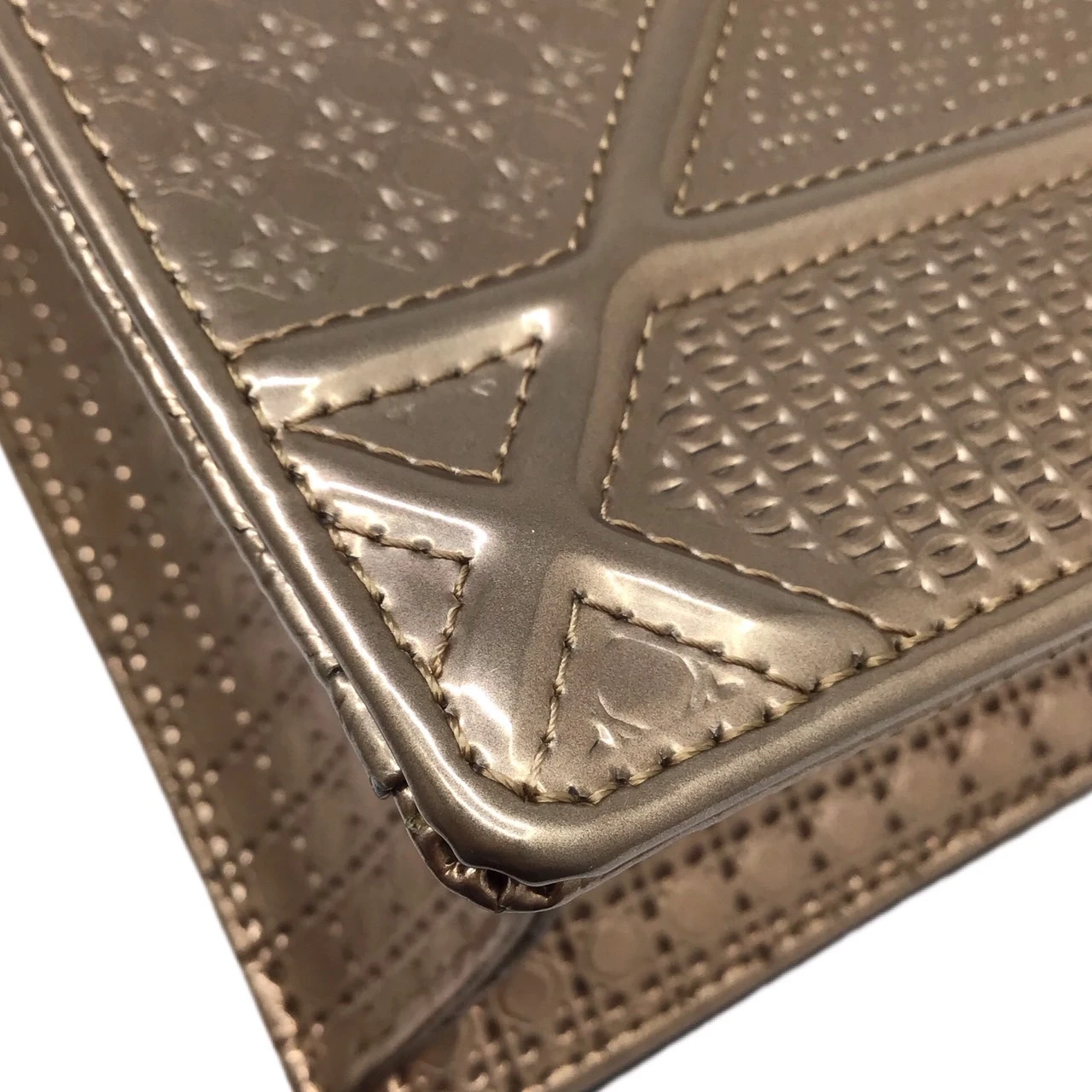 Dior Metallic Rose Gold Micro Cannage Patent Leather Medium Diorama Shoulder Bag