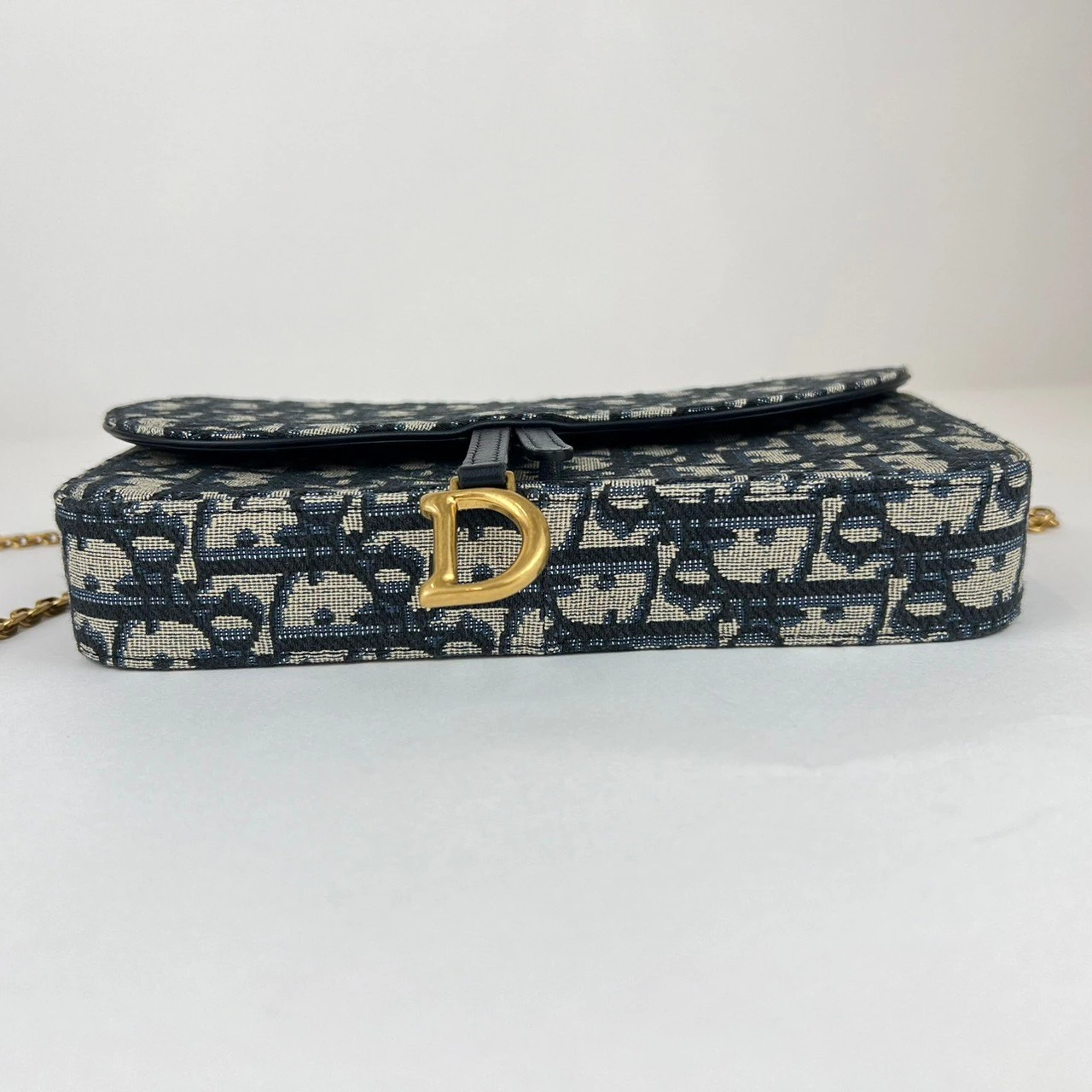 Dior Saddle Wallet on Chain in Blue Dior Oblique Jacquard