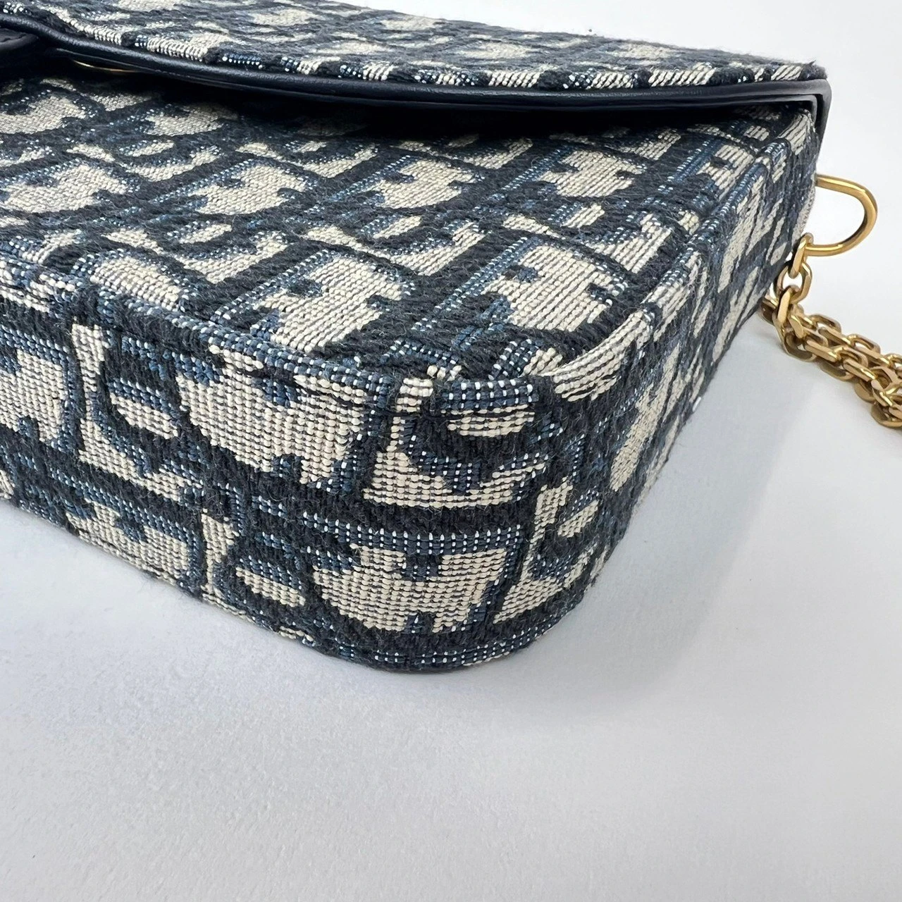 Dior Saddle Wallet on Chain in Blue Dior Oblique Jacquard