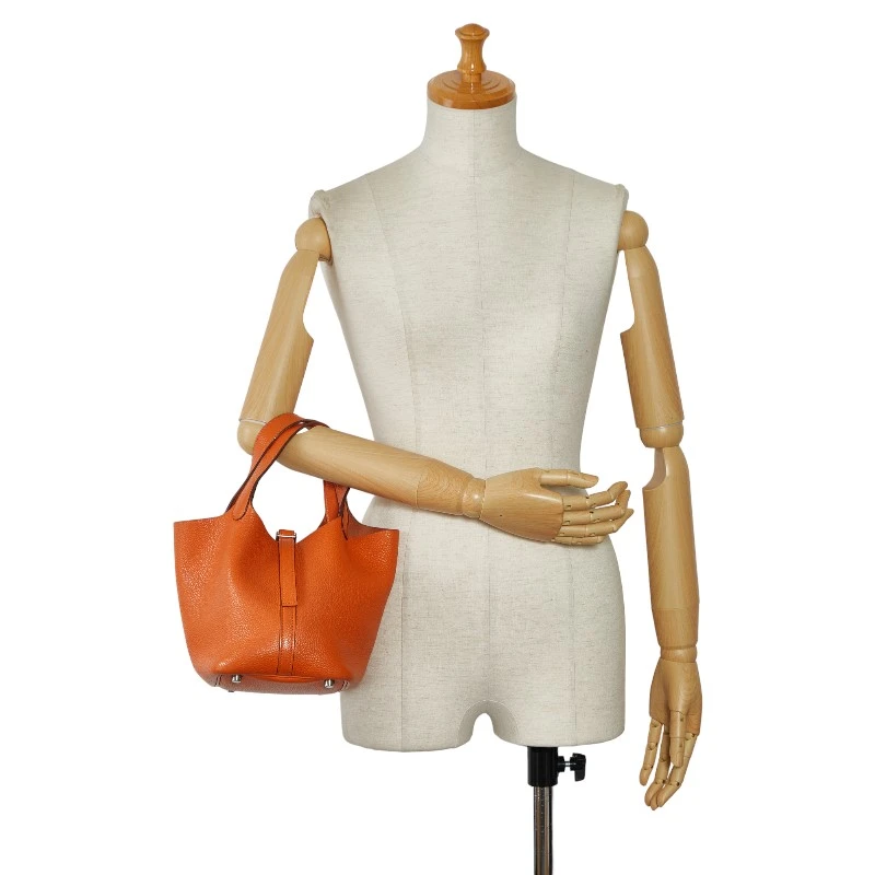 Hermes Picotin Lock PM Orange Color Taurillon Clemence Handbag with Palladium Hardware