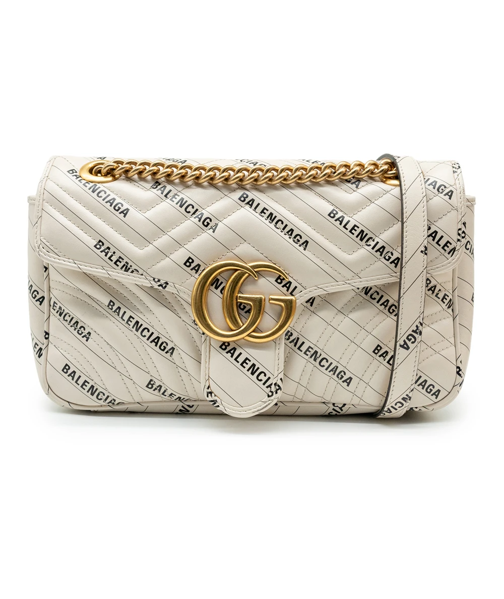 Gucci x Balenciaga White Leather The Hacker Project GG Marmont Shoulder Bag