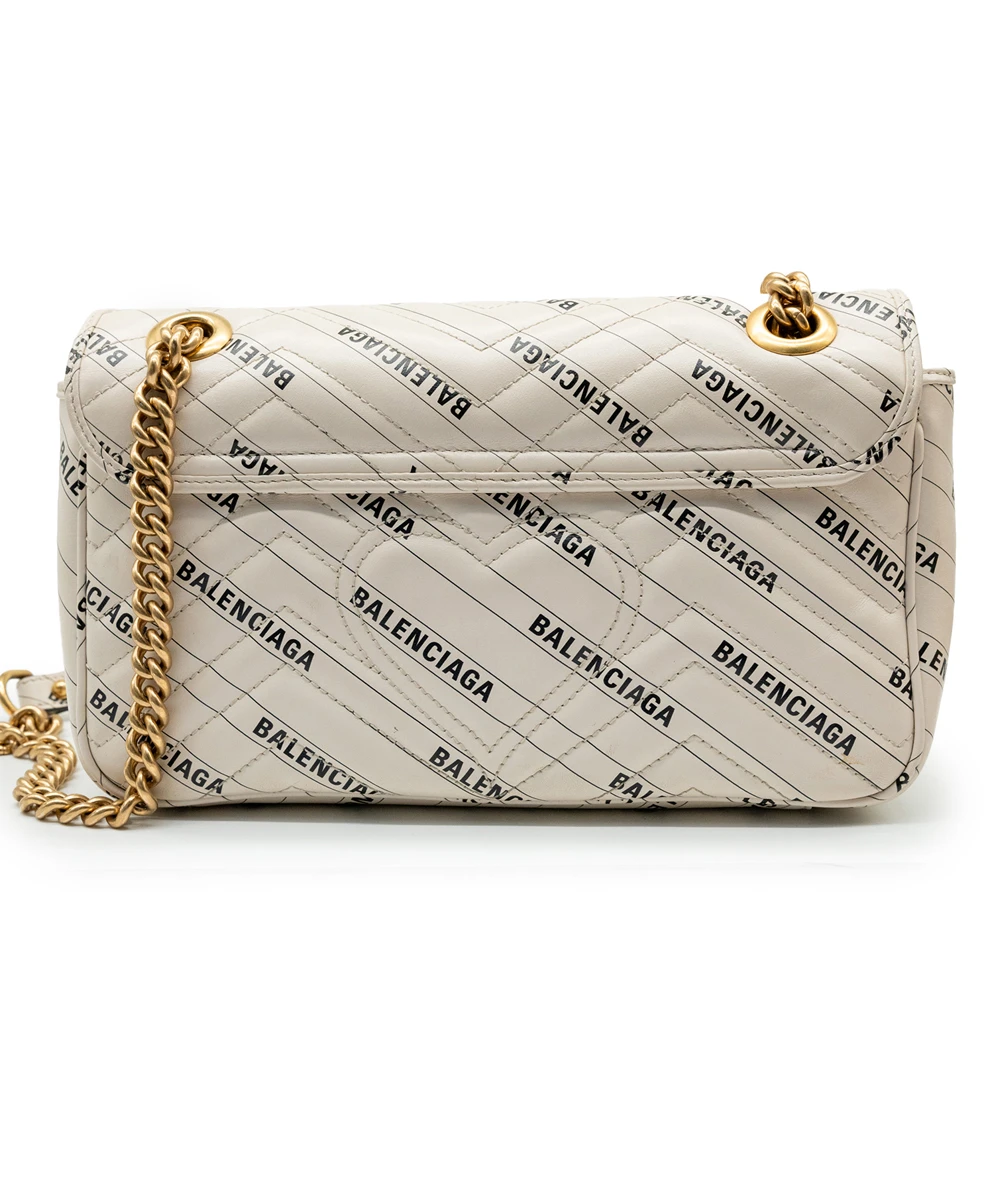 Gucci x Balenciaga White Leather The Hacker Project GG Marmont Shoulder Bag