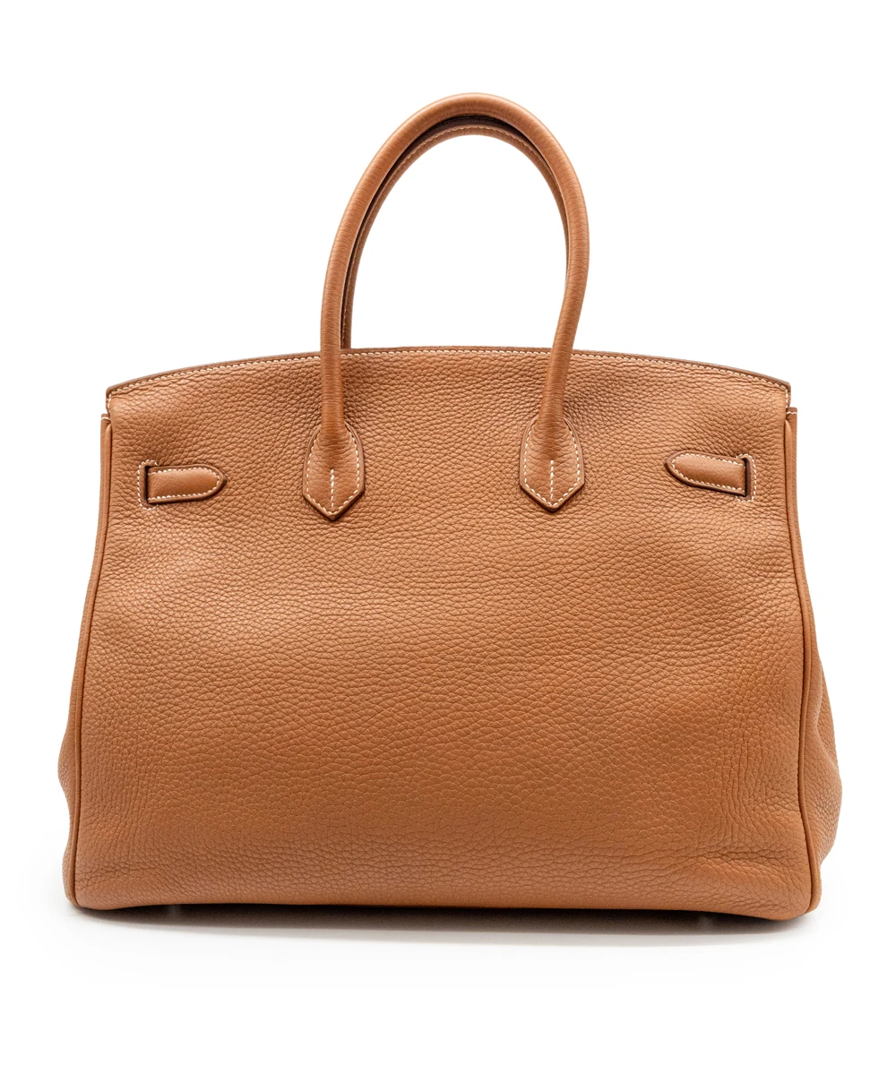 Hermes Birkin (Stamp O) Size 35 Togo Leather handbag in Gold with Palladium Hardware
