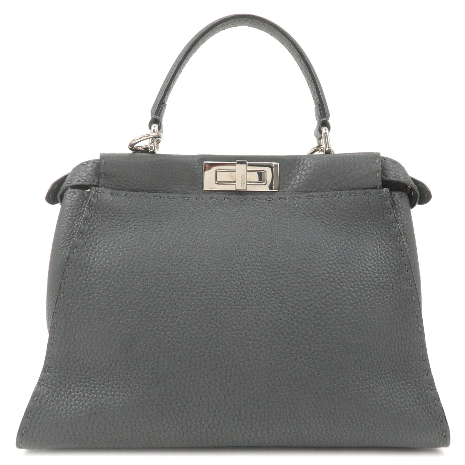 Fendi Grey Selleria Leather Medium Peekaboo Top Handle Bag