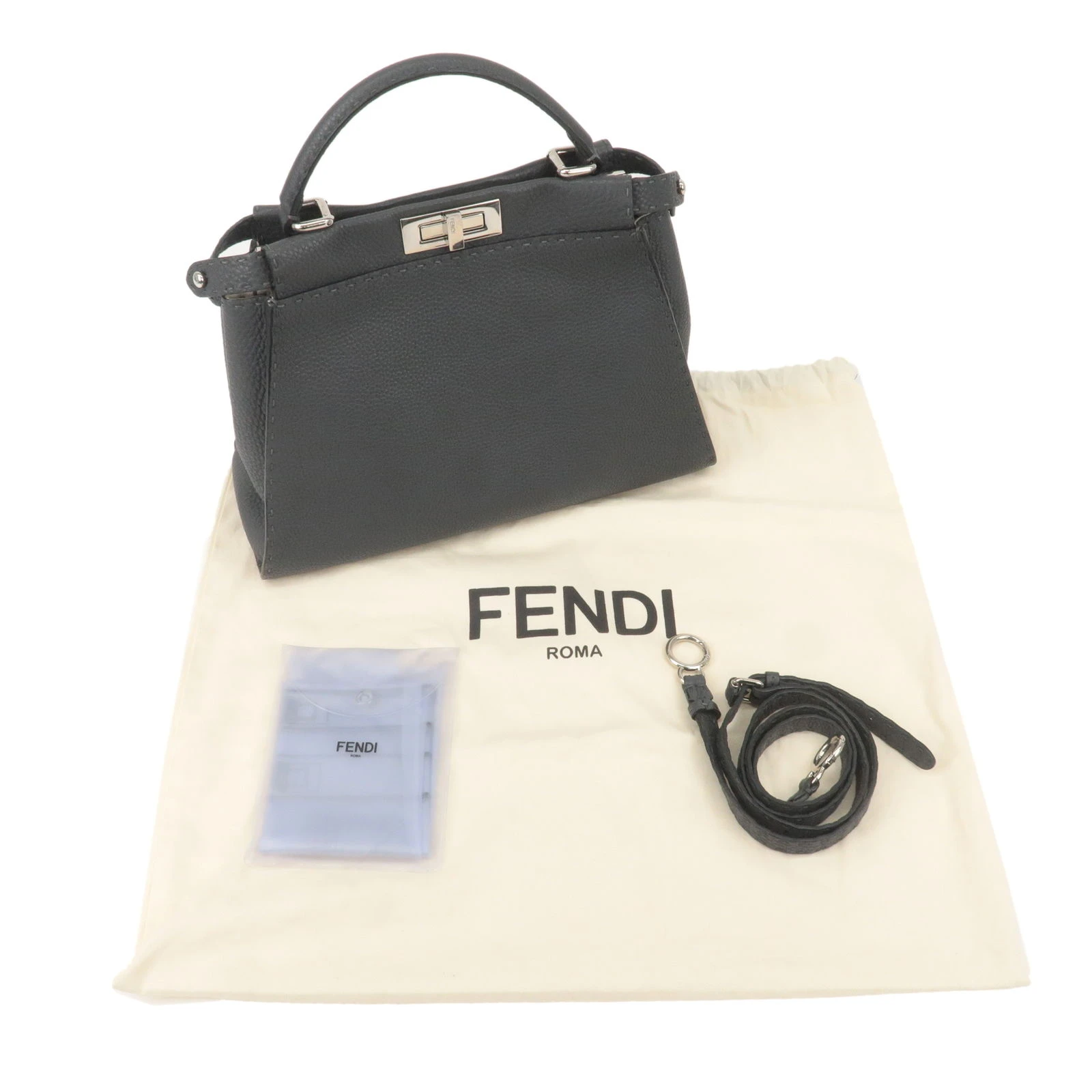 Fendi Grey Selleria Leather Medium Peekaboo Top Handle Bag