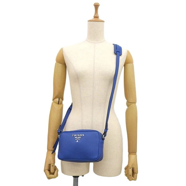 Prada Blue Calfskin Mini Zip Crossbody Bag