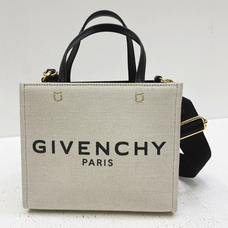 Givenchy  WhiteLinen & Cotton Canvas Mini G Shopping Tote Bag